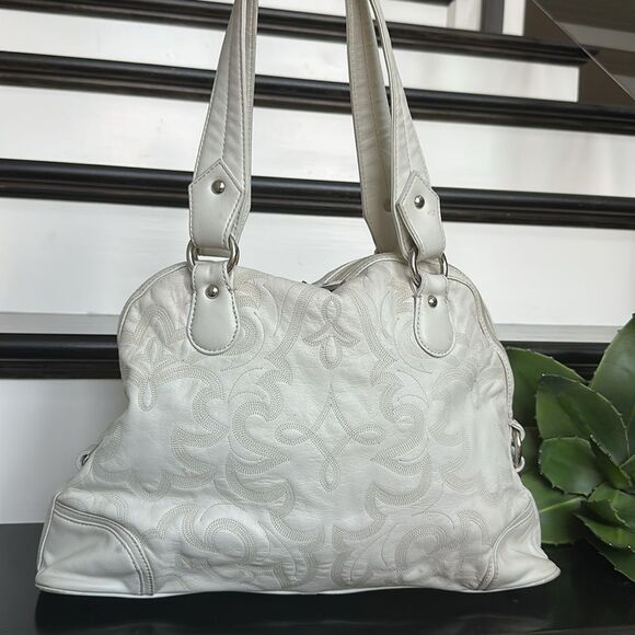 Donald J Pliner Genuine Leather Shoulder Purse Stitched Design Elegant Tote - Picture 4 of 13